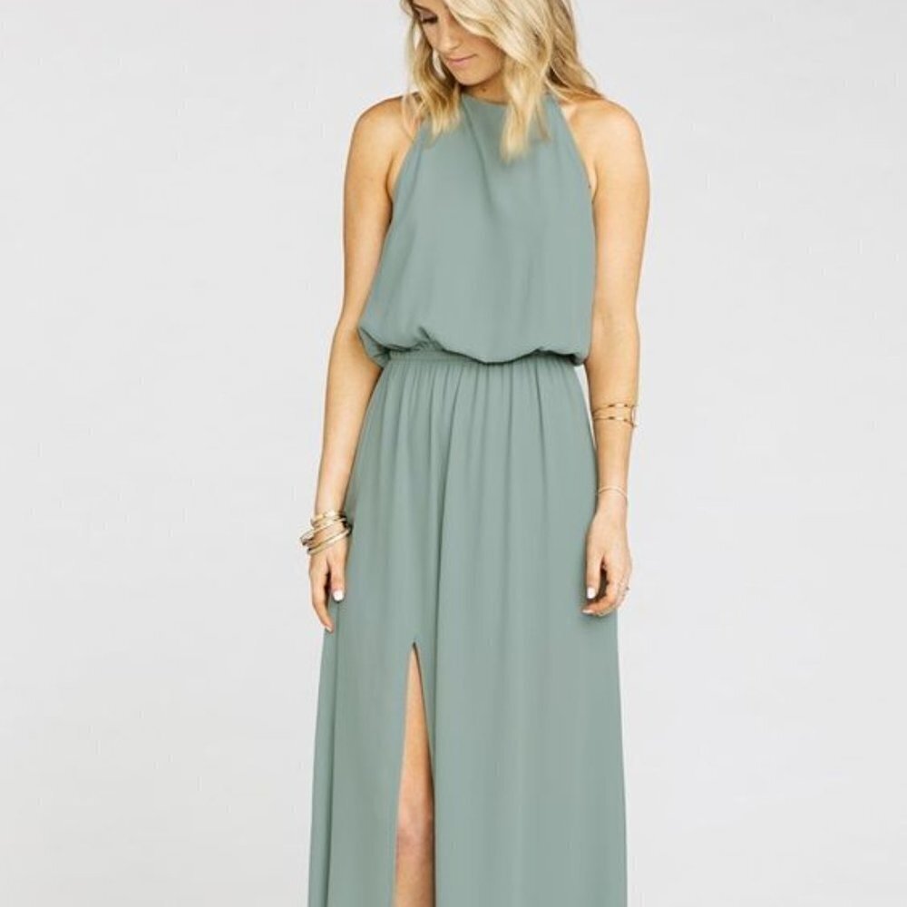 ✅ Show Me Your MUMU Heather‎ Halter Green Maxi Dress XXS